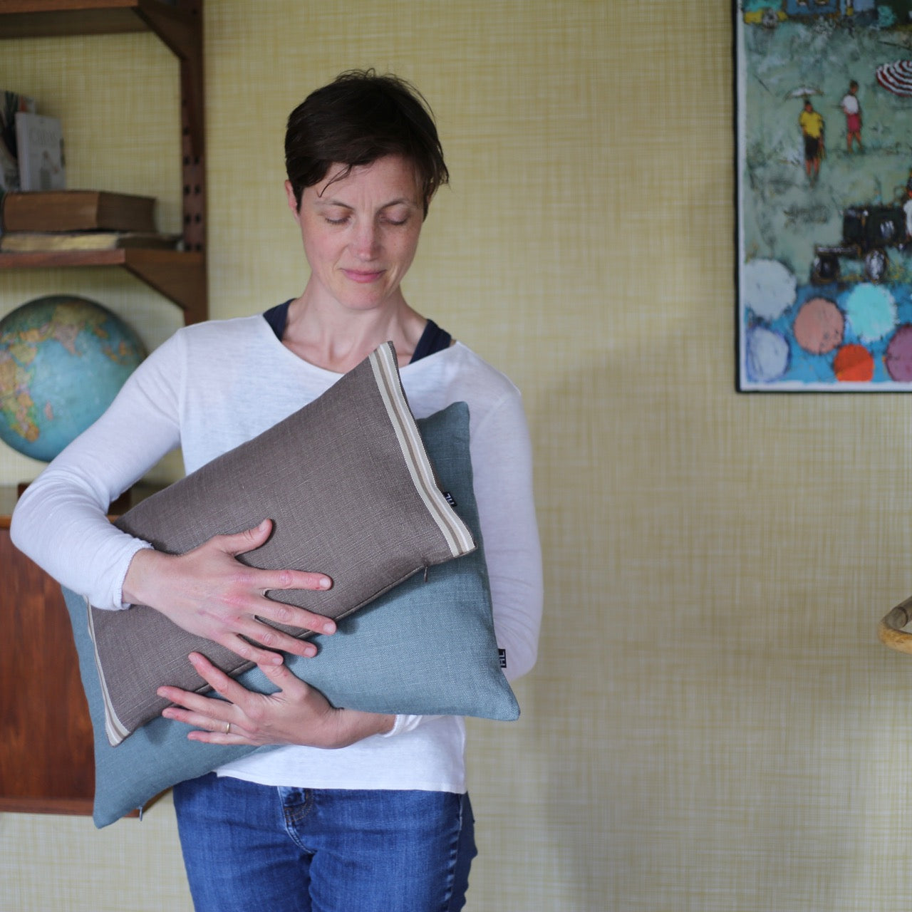 Coussins en lin, déhoussables, intérieur plumes - Format 30 x 50cm