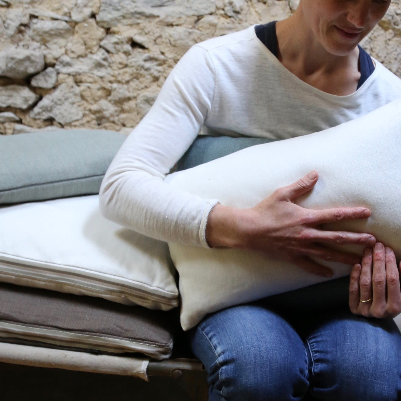 Coussins en lin, déhoussables, intérieur plumes - Format 60 x 40cm