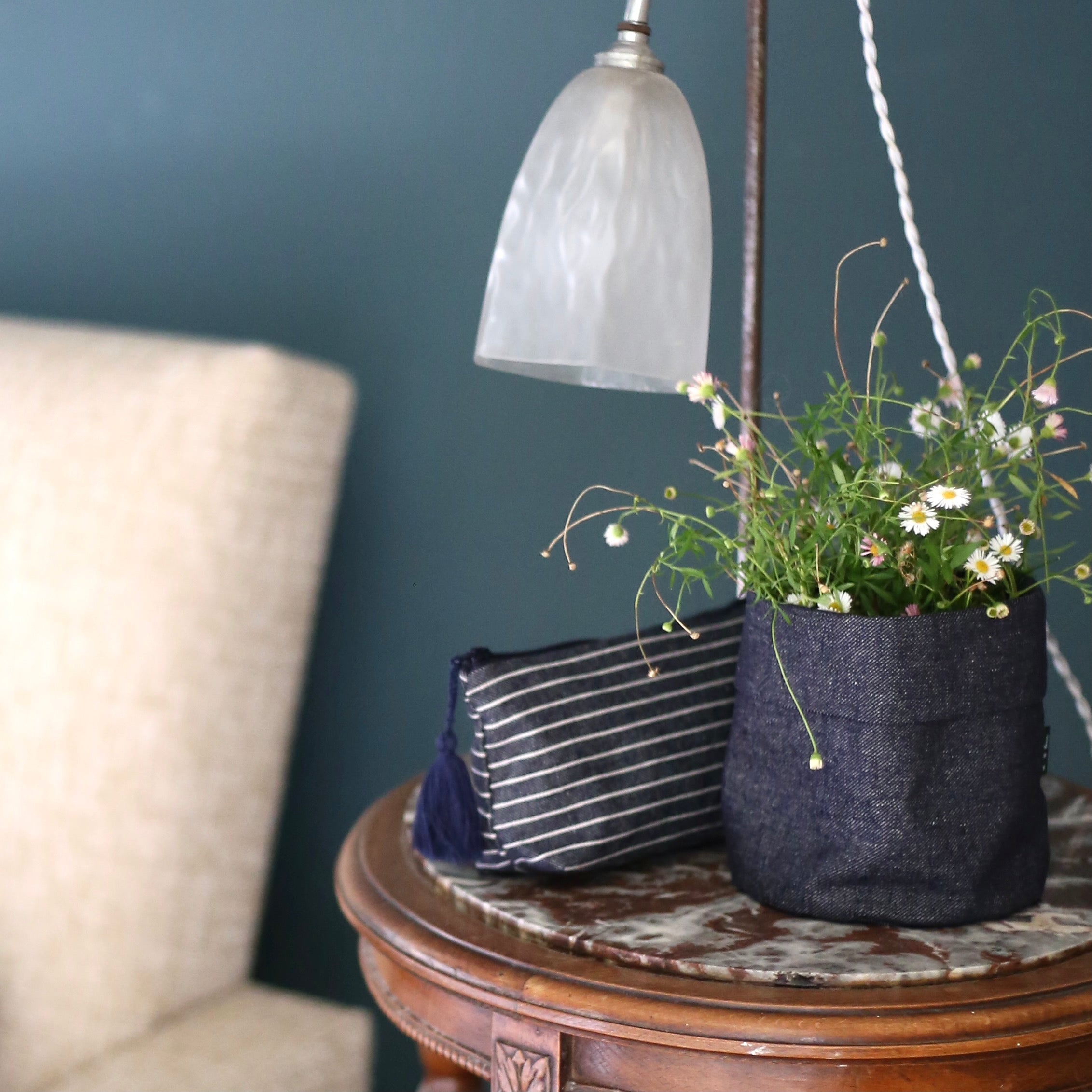 Panier textile en jean