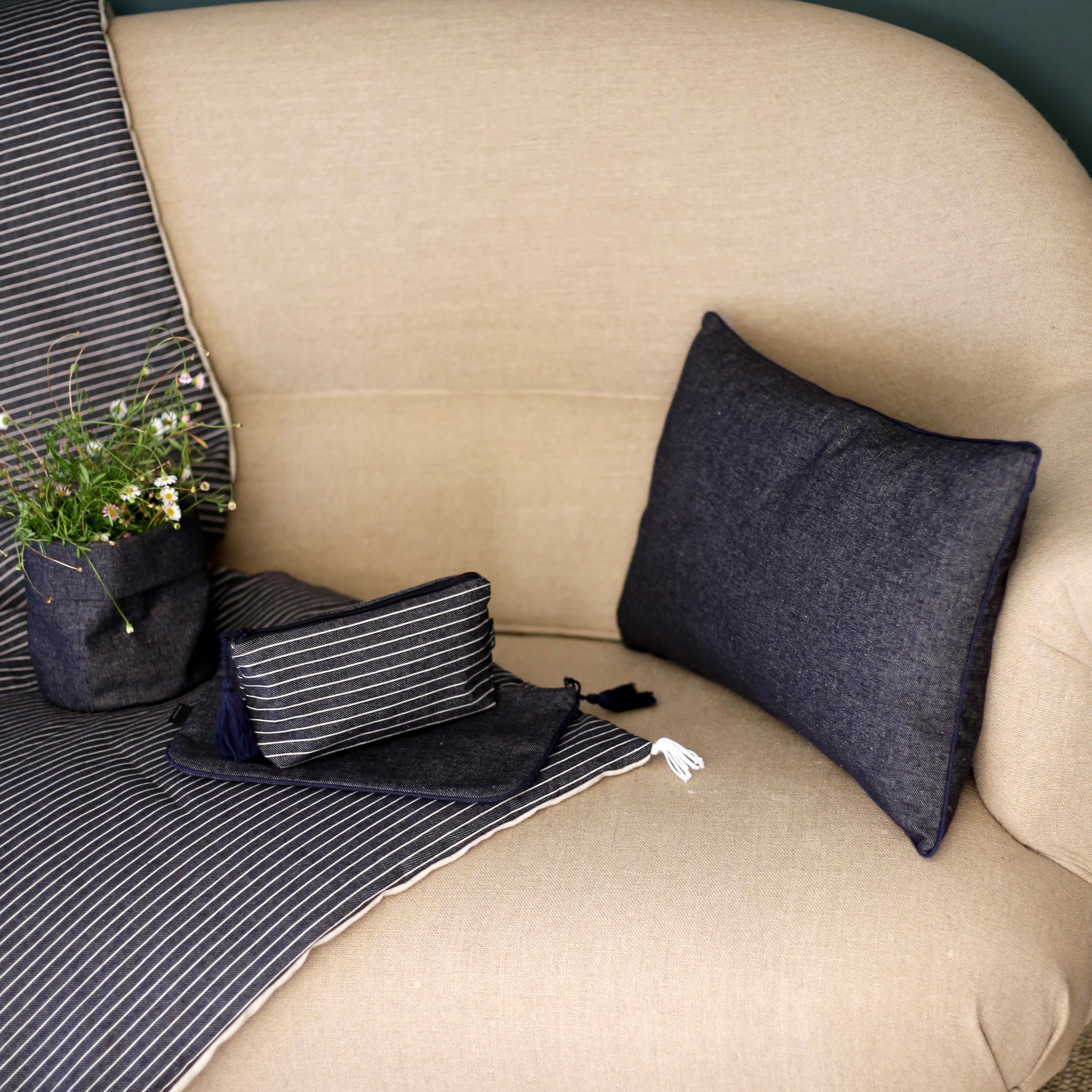 Courtepointe en jean, doublée métis de lin et coton