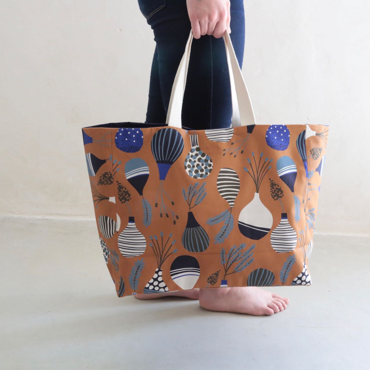 Sac cabas doublé en toile imprimée